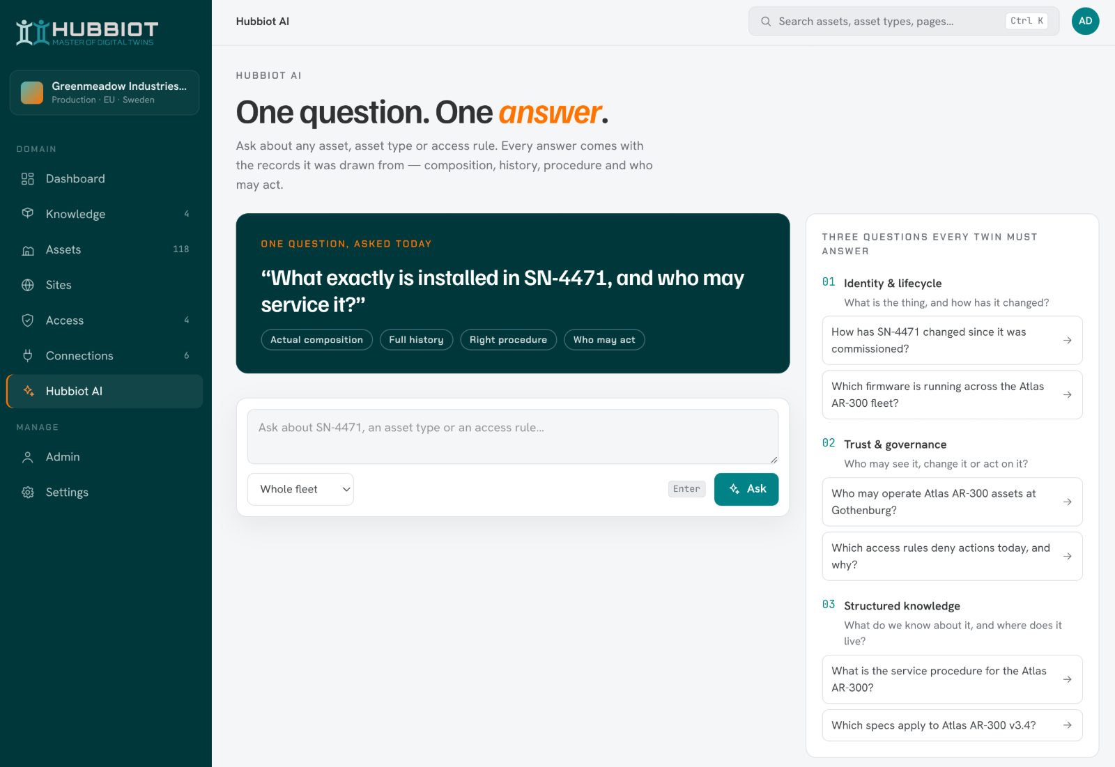 Hubbiot AI · Grounded answers